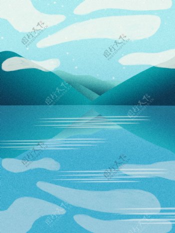 创意蓝天白云蓝色山水风景背景