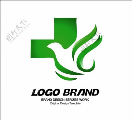 矢量绿色现代和平鸽医院标志LOGO设计