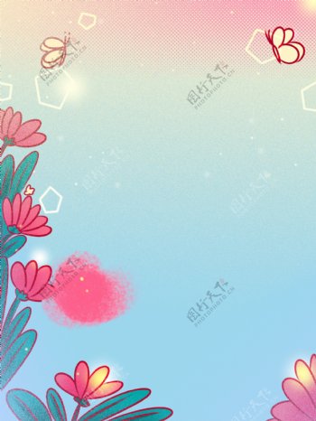唯美清新日系花束蝴蝶背景设计