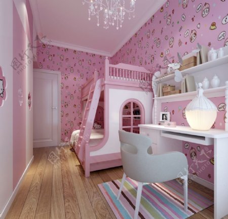 粉色女儿房效果图3D模型