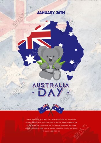 考拉卡通时尚澳大利亚日主题海报