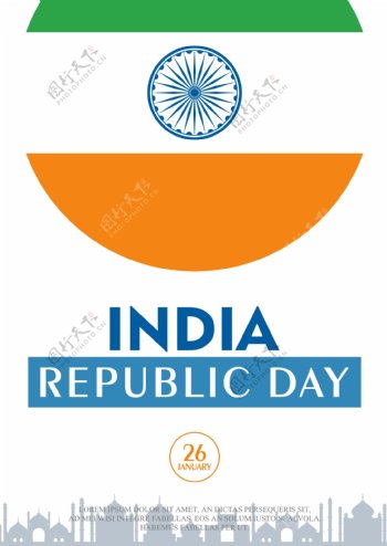 白色圆形分割简洁印度共和日海报