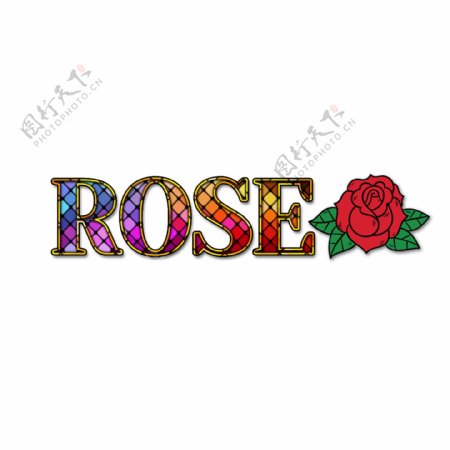 复古彩色玻璃玫瑰简单字体与红玫瑰