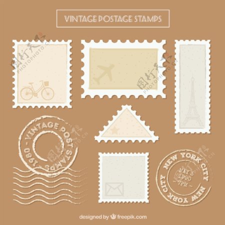 7款复古邮票和邮戳矢量素材