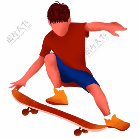 手绘玩滑板的少年设计