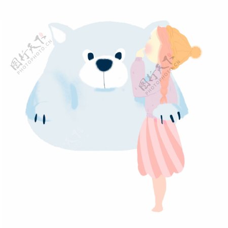 女孩和大熊插画人物素材