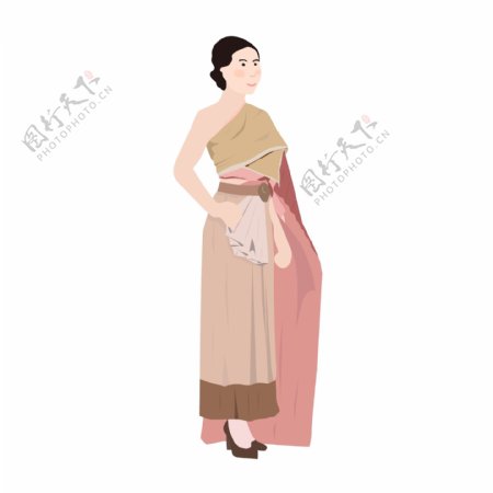 泰国女人穿围裙的粉色披肩古代泰国服装