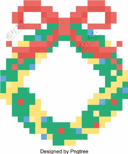 矢量平面圣诞复古的像素点圣诞花环插图