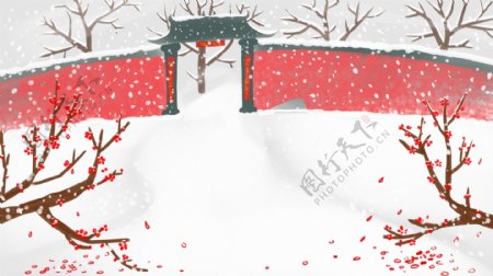 喜庆新年房屋雪景背景