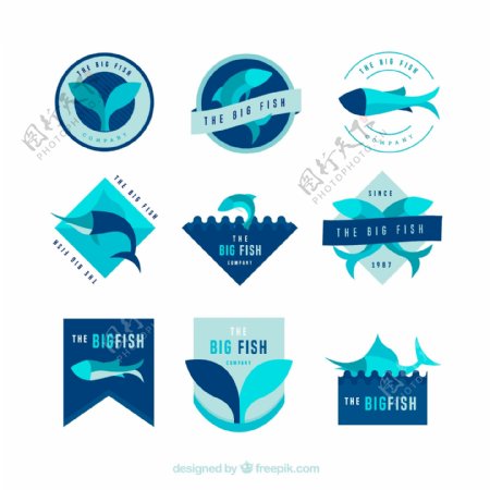 9款蓝色鱼类标志