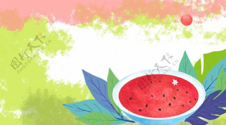 简约西瓜新鲜水果插画背景