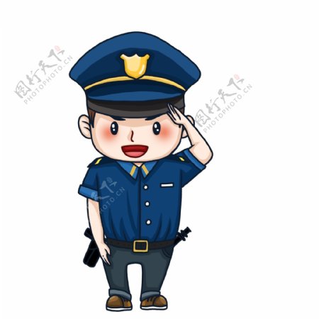 Q版可爱敬礼的警察卡通设计