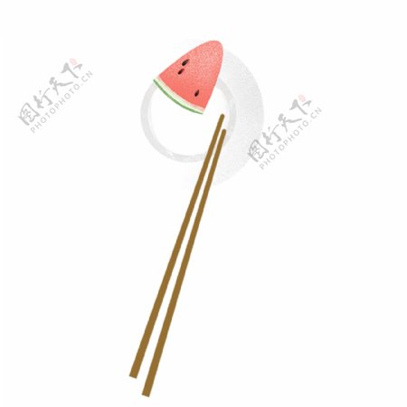 清新西瓜盘子筷子元素
