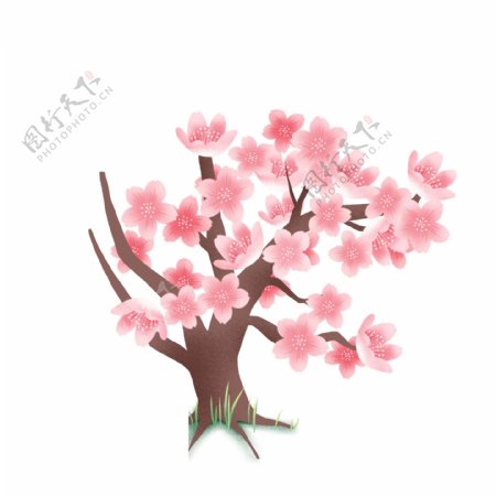 卡通粉色花树图案元素