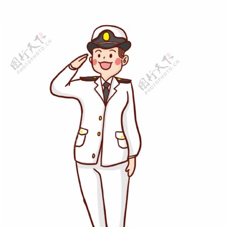 卡通可爱一个敬礼的海军人物设计