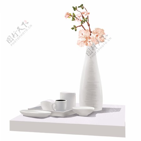 水彩餐桌上的花卉透明装饰素材