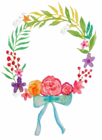 水彩花卉植物花环边框插画