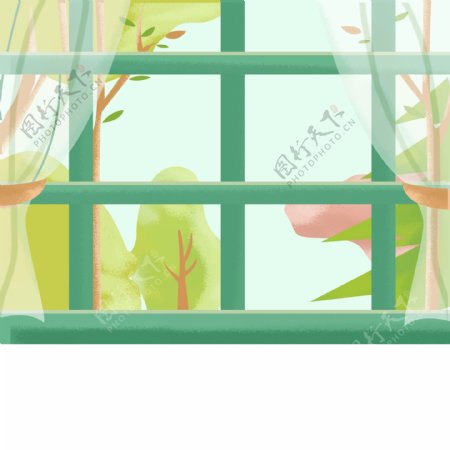 卡通房间绿色温馨小窗户窗帘