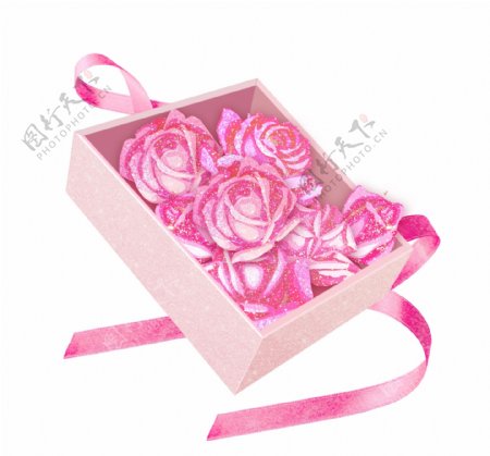 粉色玫瑰花礼品盒素材