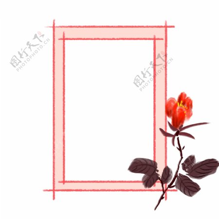 红色花朵装饰边框插画