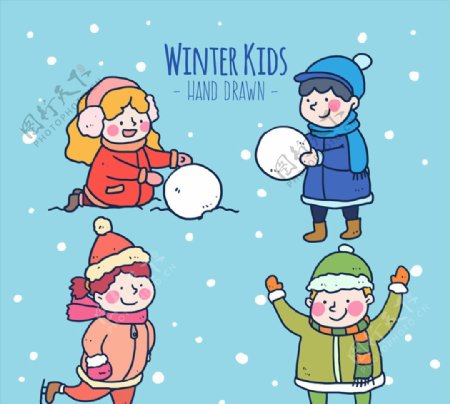 可爱冬季玩耍的儿童