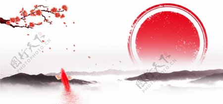 红色锦鲤主题中国风水墨banner