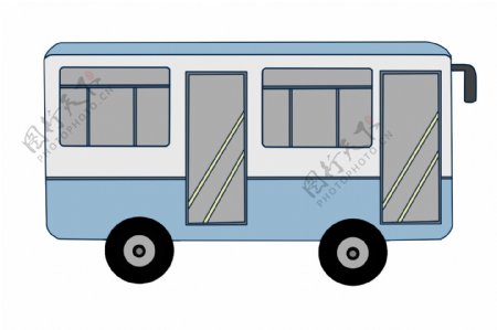 卡通浅蓝色公交车插画