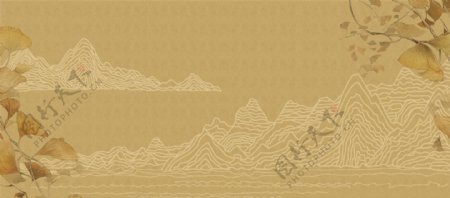 新中式古风线条山脉Banner海报背景