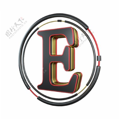 C4D炫酷黑红金立体字母E装饰