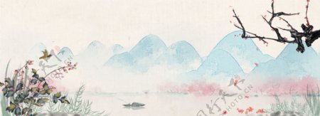 中国风水墨青花瓷海报背景