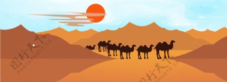一带一路沙漠行走的骆驼海报