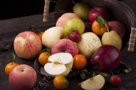 新鲜水果雪梨苹果桔子等实物图摄影图3