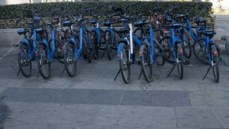 蓝色单车自行车停放处