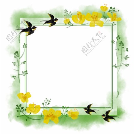 春季油菜花绿植燕子花鸟方形边框