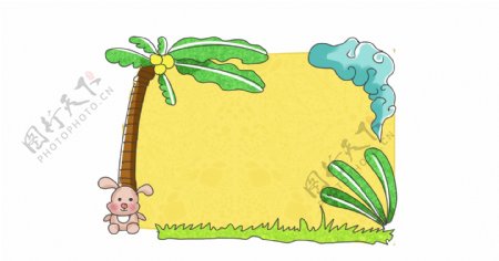绿色椰子树下的兔子边框插画
