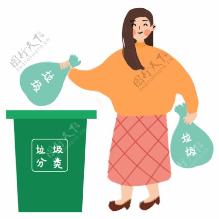 地球日保护扔垃圾的女孩免抠图