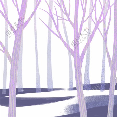 紫色手绘梦幻树林卡通png素材