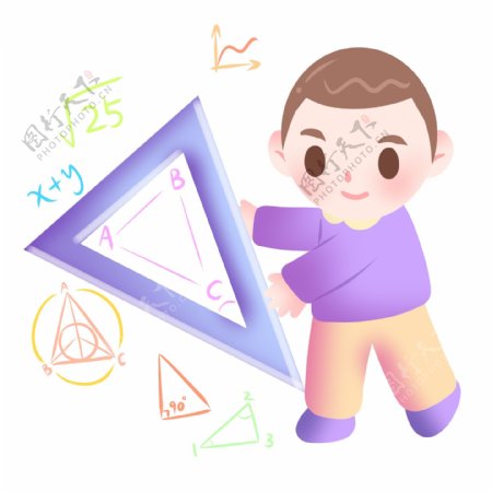 学习三角尺男孩插画