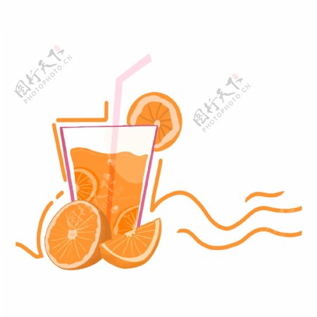 清新手绘橙汁png元素