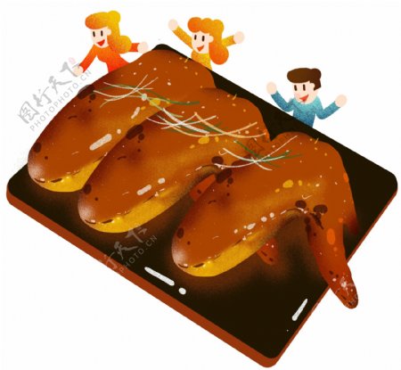 年夜饭烤鸡翅插画
