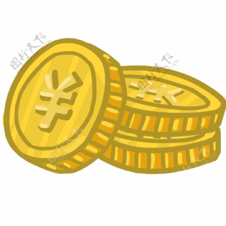手绘金色货币插画