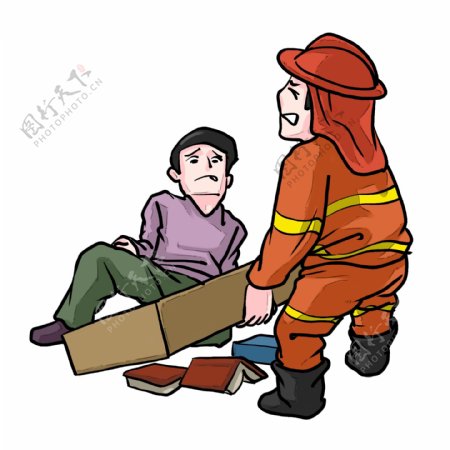 消防员营救手绘插画
