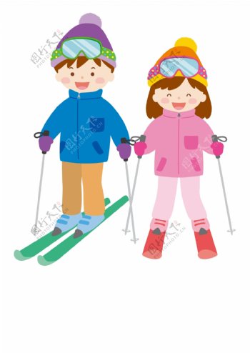 冬天冬季系列卡通滑雪