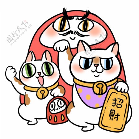 日式财神和招财猫卡通插画