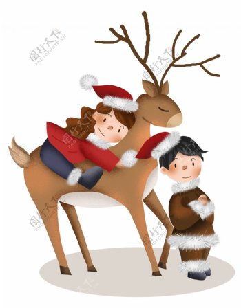 圣诞节鹿和圣诞节儿童