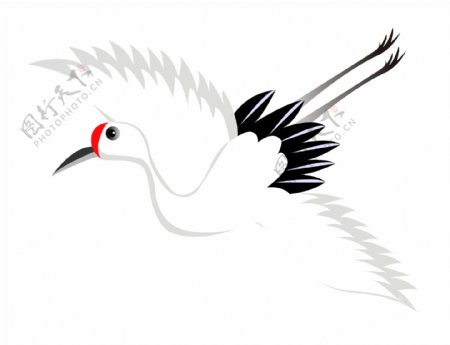 手绘卡通白色冬天飞翔的仙鹤