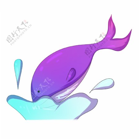 卡通手绘蓝色鲸鱼海里遨游插画