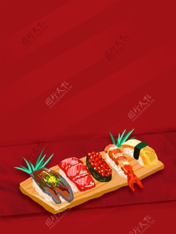 红色韩国美食插画背景