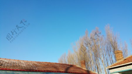 农村冬季景色蓝天
