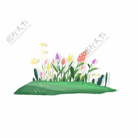 春天花丛草地花朵绿色手绘风元素